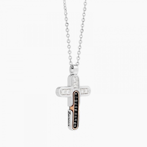 [EC685BR#9124] Zancan White Gold Necklace With Cross And Diamonds