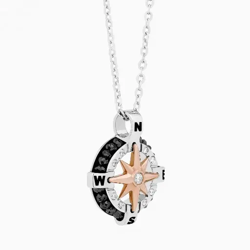 [EC521-BR#9140] Zancan White Gold Necklace With Iconic Wind Rose