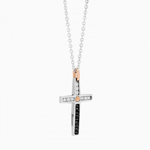 [EC522-BR#9141] Zancan White Gold Necklace With Cross And Diamonds
