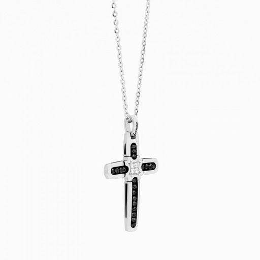 [EC523-BR#9142] Zancan White Gold Necklace With Cross And Diamonds