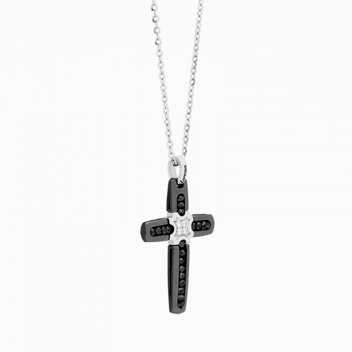 [EC523-BN#9143] Zancan White Gold Necklace With Cross And Diamonds
