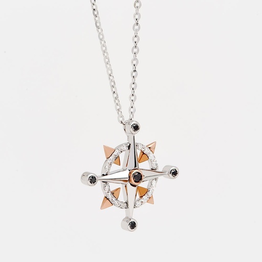 [EC625BR#9346] Zancan Gold Necklace With Wind Rose Pendant And Diamonds