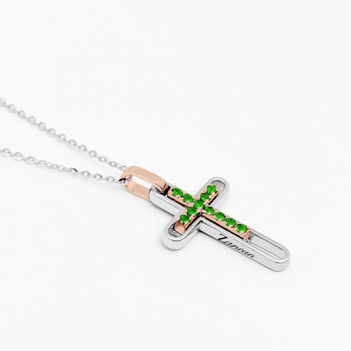 [EC820BR-SM#9355] Zancan Gold Necklace With Cross And Emeralds