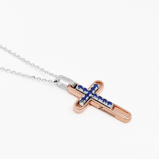 [EC820BR-ZB#9356] Zancan Gold Necklace With Cross And Blue Sapphires