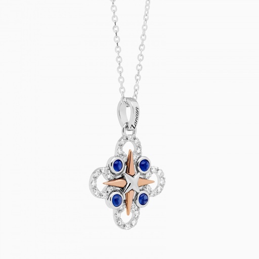 [EC831BR-ZB#9358] Zancan Gold Necklace With Wind Rose Pendant And Diamonds