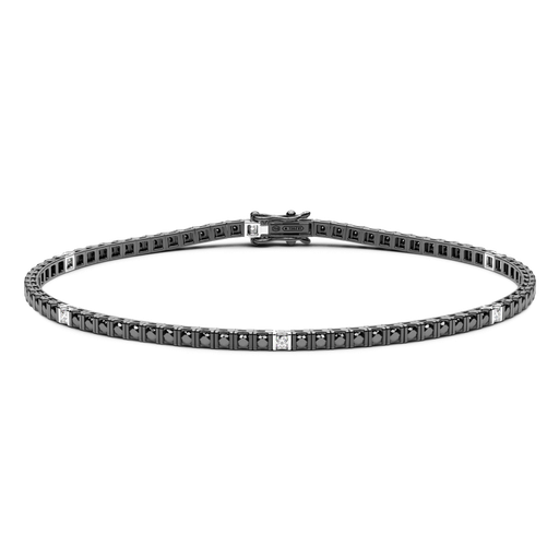 [ETU15N-015#9420] Zancan Tennis Bracelet In 18Kt Gold With Black And White Diamonds