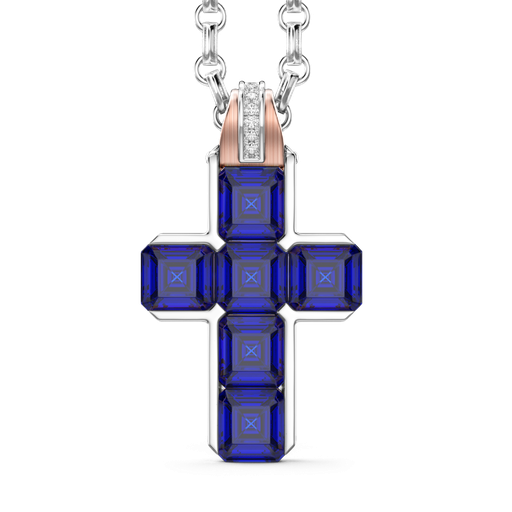 [UC102BR#9514] Zancan 18K Gold Cross Pendant Necklace With Blue Sapphires