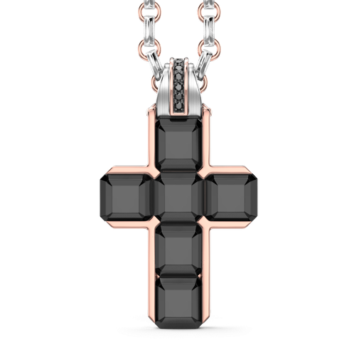 [UC101R#9515] Zancan 18K Gold Necklace With Black Diamond Cross Pendant
