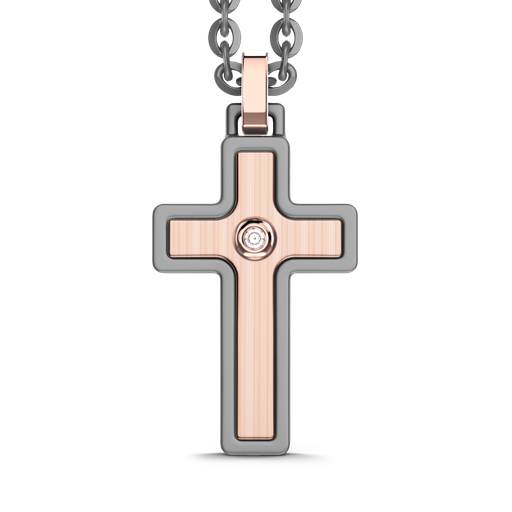 [ETC200#9985] Zancan Necklace In Titanium And 18Kt Gold With Cross Pendant And Diamond