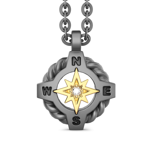 [ETC207G#9986] Zancan Necklace In Titanium And 18K Gold With Wind Rose And Diamond